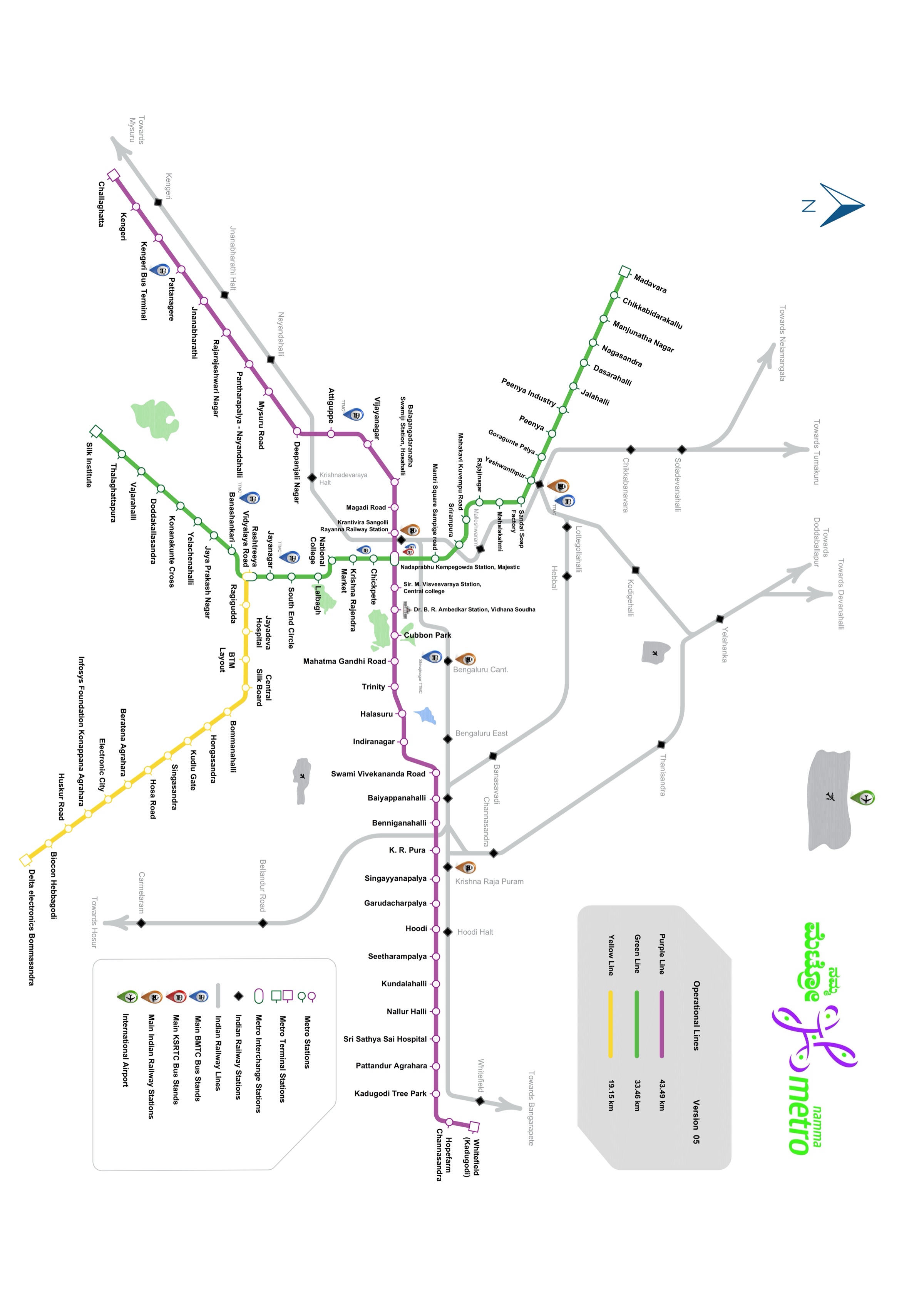 Bangalore Metro route map 2026 — all 86 stations on the Purple, Green and Yellow lines
